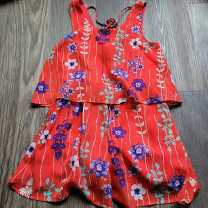 TM BY TRULY ME Girls Romper Size 8 Red Floral 100% Polyester Sleeveless